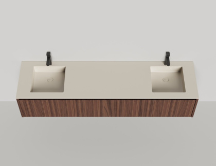 Подвесная тумба Domino 2000, шпон, для двух встраиваемых раковин, гладкий фасад