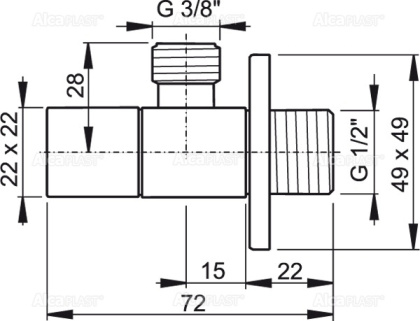 Угловой вентиль 1/2"×3/8", квадратный Угловой вентиль 1/2"×3/8", квадратный