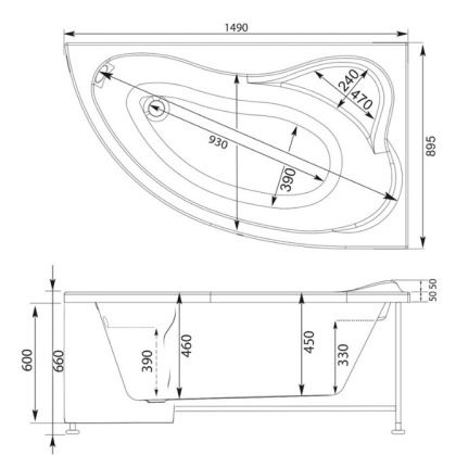Акриловая ванна Aquanet Atlanta 150x90 L