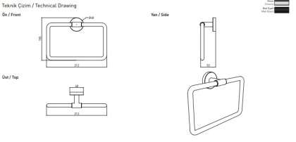 Полотенцедержатель 21 см в комплекте с креплением Piave черный мат. 3015-0004-AB, шт