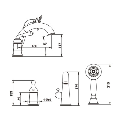 Смеситель для ванны, латунь R0212H Смеситель для ванны, латунь R0212H
