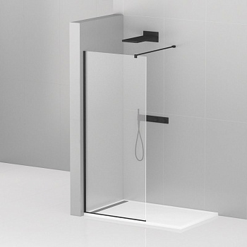 LIBERTA-L-1-85-120-C-NERO Душевая перегородка с односторонним входом, стекло прозрачное, профиль чёрный, 850x1200x1950 мм