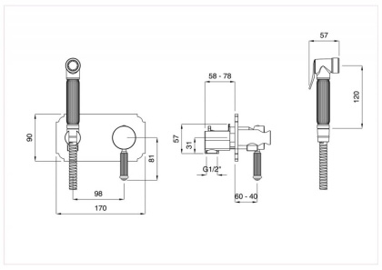Гигиенический душ OLIMP-DIF-03/24-L Исполнение: Золото 24 карат, Ручки: Металл 