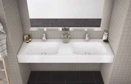 TITAN-2000-2-LVB-SOSPESO Консольная раковина из литьевого мрамора, двойная Цвет Белый 