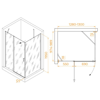 Душевой уголок RGW LE-044 (LE-004+Z-14) 1300x1000
