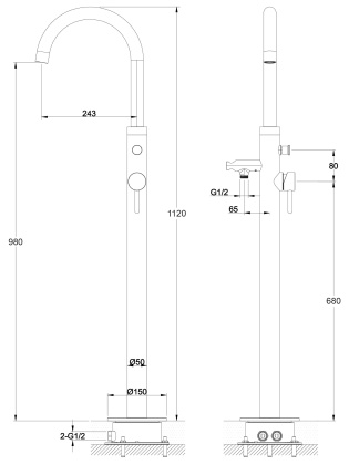 Смеситель для ванны отдельностоящий OMNIRES Y Y1233GLB (брашированное золото)