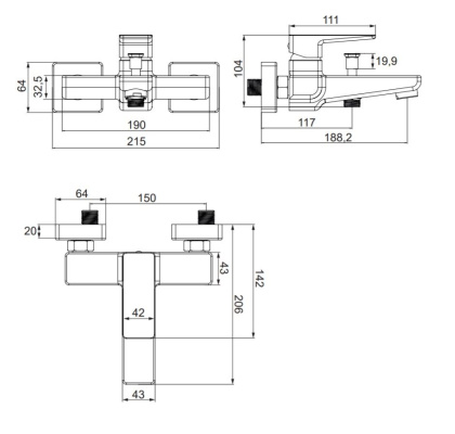 Смеситель для ванны OMNIRES PARMA PM7430BL (черный BLM)