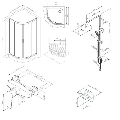 Комплект для ванной комнаты, зона помывочной 90x90 см WK90EN