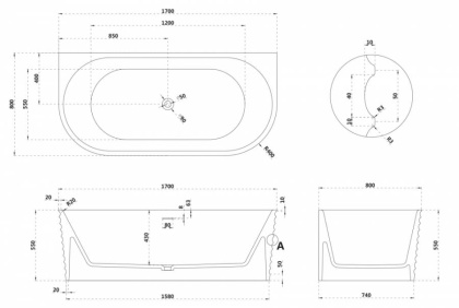 Ванна из литьевого мрамора Abber Stein 170х80 AS9652