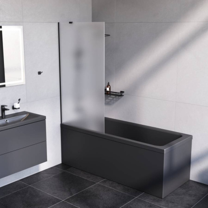 W90BS-080-140BM Gem шторка на борт ванны 80х140, фиксированная, Черный, стекло матовое