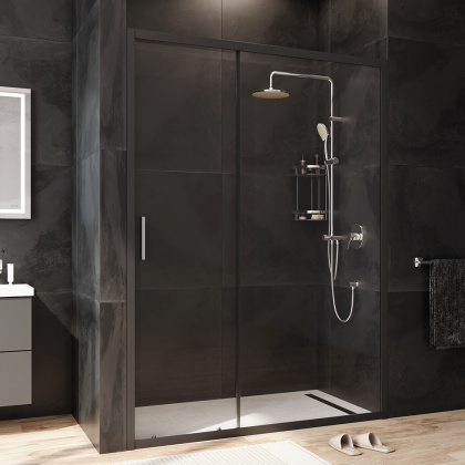 W90G-140-1-195BT Gem Solo Дверь душевая 140х195, стекло прозрачное, профиль Черный матовый