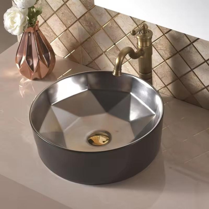 Умывальник накладной, круглый, чёрный/хром, Point Феникс 41, PN43151BC