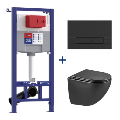 Комплект 3в1: Инсталляция Lemark PENEDA EXPERT для унитазов с кнопкой смыва BIT чёрный матовый + унитаз подвесной безободковый  GLAZER Торнадо чёрный матовый Комплект 3в1: Инсталляция Lemark PENEDA EXPERT для унитазов с кнопкой смыва BIT чёрный матовый + унитаз подвесной безободковый  GLAZER Торнадо чёрный матовый