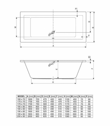 Акриловая ванна CEZARES PLANE-180-90-49-W37