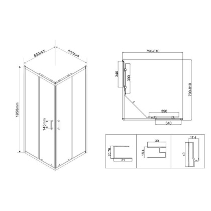 Душевой уголок City VSS-5CT800MT, 800*800, хром, стекло текстурное