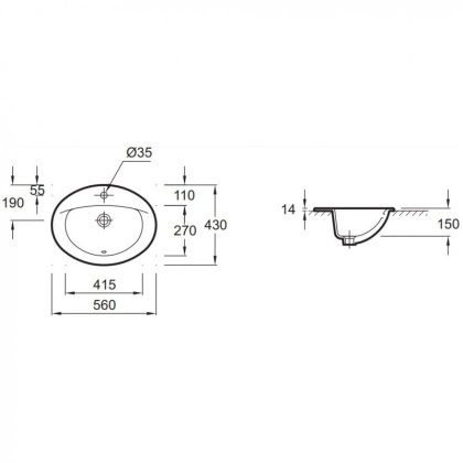 Раковина Jacob Delafon Patio E4155 56 см, шт Раковина Jacob Delafon Patio E4155 56 см, шт