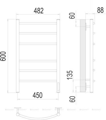 Полотенцесушитель Terminus Классик П6 450х600 электро КС 9003 матовый  Полотенцесушитель Terminus Классик П6 450х600 электро КС 9003 матовый