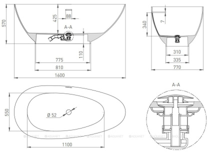 Ванна из искусственного камня PAOLA 160,101511SM