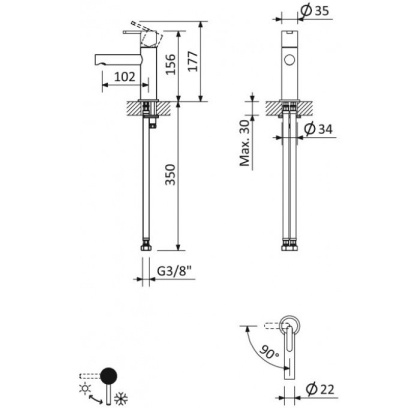 LEAF-LSM1-L-SR Смеситель для раковины однорычажный, с донным клапаном, исполнение Sunrise
