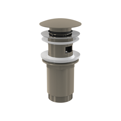 Донный клапан сифона для умывальника CLICK/CLACK 5/4", цельнометаллический с переливом и большой заглушкой, NICKEL-мат