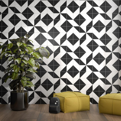 Декор AZ\A008\5009 Теорема 1 белый/черный 20см*20см*6,9мм (1уп/10шт/)матовый, шт