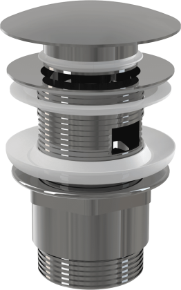 Донный клапан сифона для умывальника CLICK/CLACK 5/4", цельнометаллический с переливом и большой заглушкой