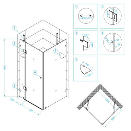 Душевой уголок RGW HO-44, 01064480-11, 80 х 100 x 195 см, дверь распашная, стекло прозрачное, хром
