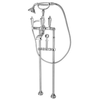 FIRST-VDPS-01-Bi Напольный смеситель для ванны с ручным душем, исполнение хром, ручки белые