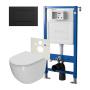 Сет: Система инсталляции Point Элемент для подвесного унитаза PN45120 + Клавиша смыва для инсталляции Point Ника, черная матовая, PN44081BM + Унитаз подвесной Point Афина безободковый, сиденье микролифт PN41041