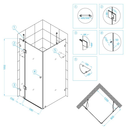 Душевой уголок RGW Hotel HO-44 80x120 петли Хром стекло прозрачное