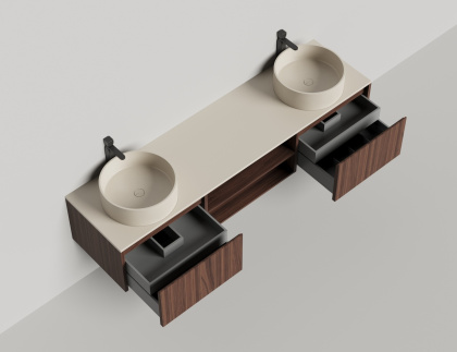 Подвесная тумба Domino 2000, шпон, для двух раковин, гладкий фасад Подвесная тумба Domino 2000, шпон, для двух раковин, гладкий фасад