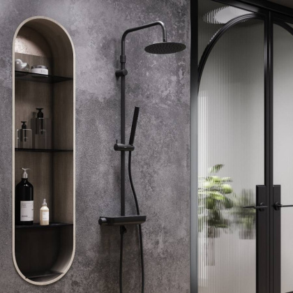 936760300 Scandinavian Pure душевая система  с ванно  душевым ТМС смесителем полкой, чёрный