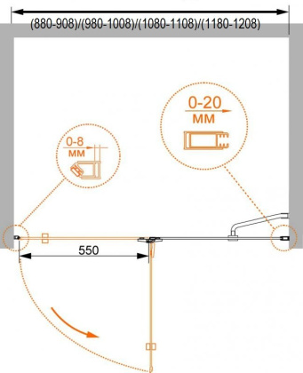 BERGAMO-W-B-12-100-C-Cr-R Душевая дверь