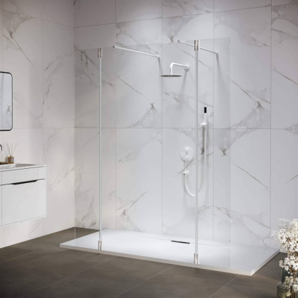 Душевая перегородка 140* 30*195 RGW WA-052W (WA-016W + 2Z-071W) Белый/Прозрачное/6 мм