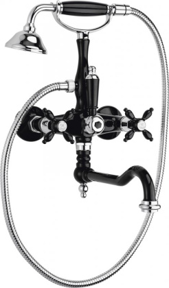 NOSTALGIA-VDF-NLC Смеситель для ванны с поворотным изливом и ручным душем Исполнение: Глянцевый Черный/Хром, Ручки: Глянцевый Черный/Хром 