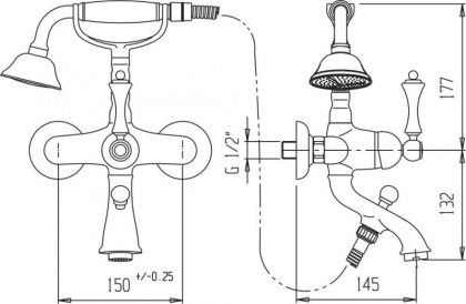MARGOT-VDM-BLC Смеситель для ванны и душа с ручным душем Исполнение: Глянцевый белый/Хром, Ручки: Глянцевый белый/Хром 