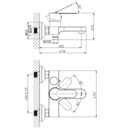Смеситель для ванны с коротким изливом RUSH Tenerife (TE2835-44)