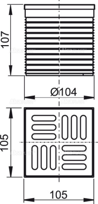 Горло сливного трапа, решетка 105x105 мм нержавеющая сталь