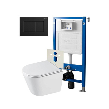 Сет: Система инсталляции Point Элемент для подвесного унитаза PN45120 + Клавиша смыва для инсталляции Point Ника, черная матовая, PN44081BM + Унитаз подвесной Point Венера безободковый, белый, сиденье дюропласт микролифт быстросъемное PN41071