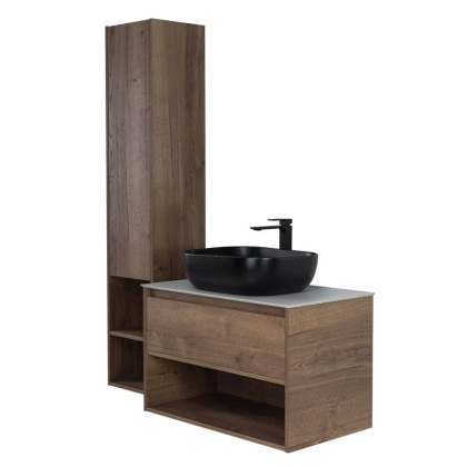 Тумба c раковиной подвесная с одним ящиком и одной открытой полкой BelBagno KRAFT 90 Bianco Opaco, раковина белая