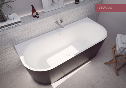 Акриловая ванна пристенная, цельная, белая матовая внутри, серая матовая снаружи,  METAURO-INT-Wall-180-80-60-G-W-MATT