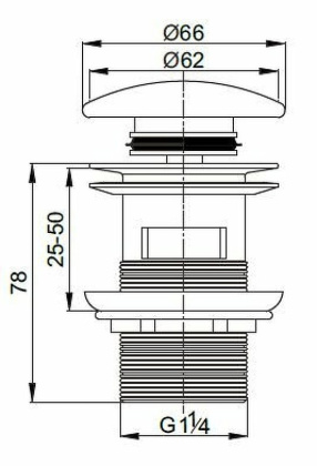 CZR-SAT7-NERO Донный клапан с системой "Клик-клак" с переливом,  чёрная керамическая крышка