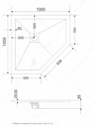 Душевой поддон RGW ST/T-W 100 x 100 см, трапеция, из искусственного камня, белый, 16155100-01