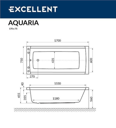 Ванна EXCELLENT Aquaria 170x75 "ULTRA" (золото)