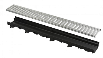 Дренажный канал 60мм с пластмассовой рамой и оцинкованной решеткой "Ц" профиля A15