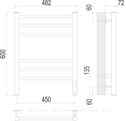 Полотенцесушитель Terminus Аврора П6 450х600 электро КС 9005 матовый Полотенцесушитель Terminus Аврора П6 450х600 электро КС 9005 матовый