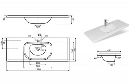 Раковина "Оливия 120" 1200х450   