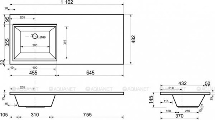 Раковина Эстет Даллас 110 L ФР-00001741 над стиральной машиной Белая