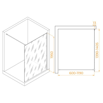 Душевая перегородка 140*195 RGW WA-010 B Чёрный/Тонированное(серое)/8 мм
