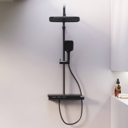 953760300 Gala душевая система с ванно  душевым ТМС смесителемполкой, чёрный 953760300 Gala душевая система с ванно  душевым ТМС смесителемполкой, чёрный